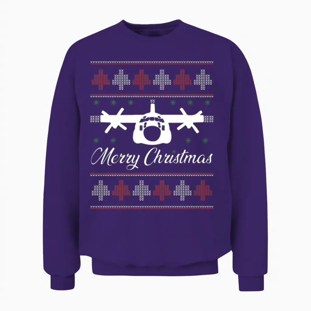 C-130 Hercules Airplane Ugly Christmas Unisex Sweatshirt in Purple