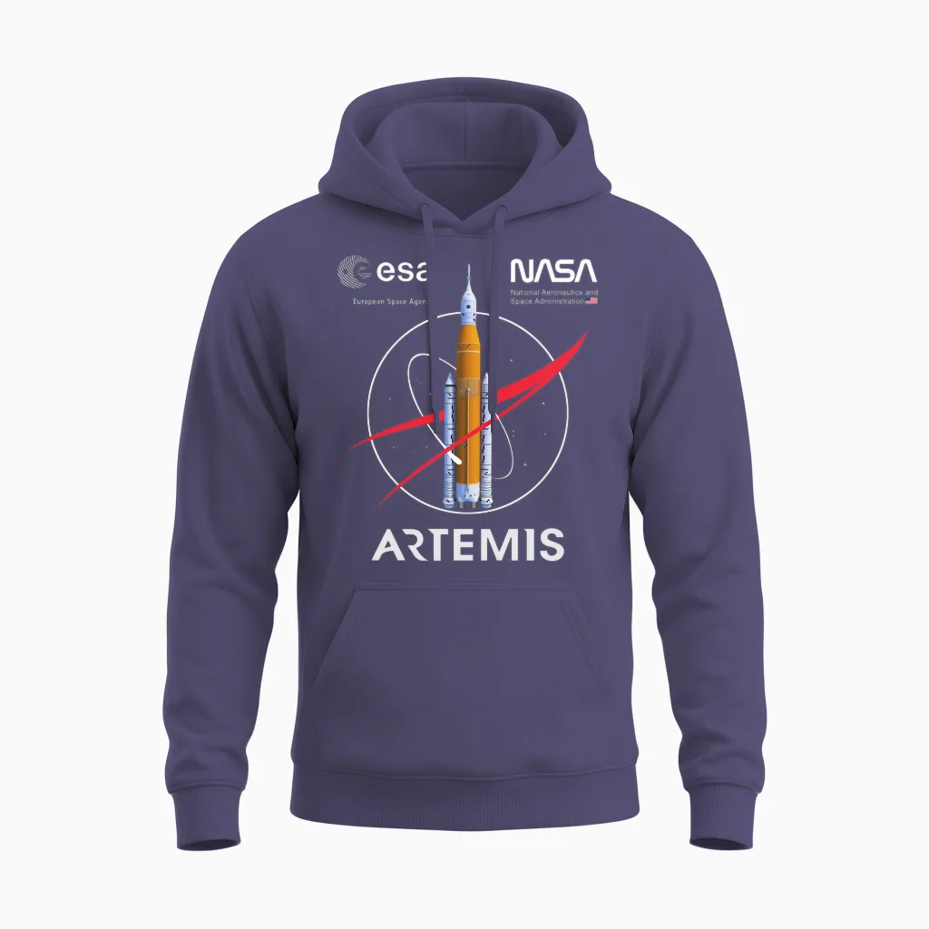 Nasa Artemis Mission Sls Worm and Esa Logo Langarmshirt Unisex Hoodie in Heather Sport Dark Navy
