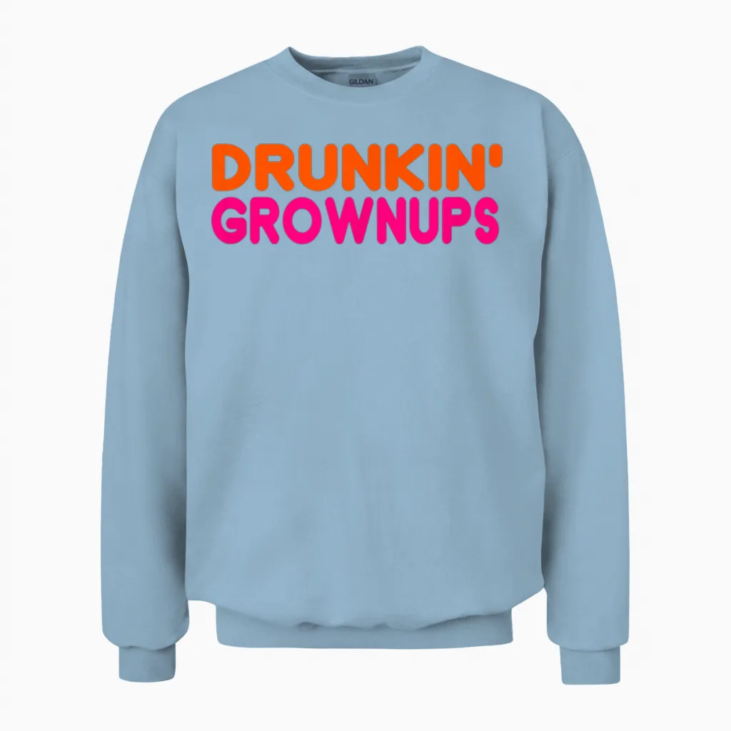 Drunken Grownups American Run on Beer T-Shirts, Black Unisex Sweatshirt in Light Blue