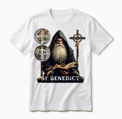 Most Searched St Benedict T-Shirt with Medal Unisex T-Shirt - White