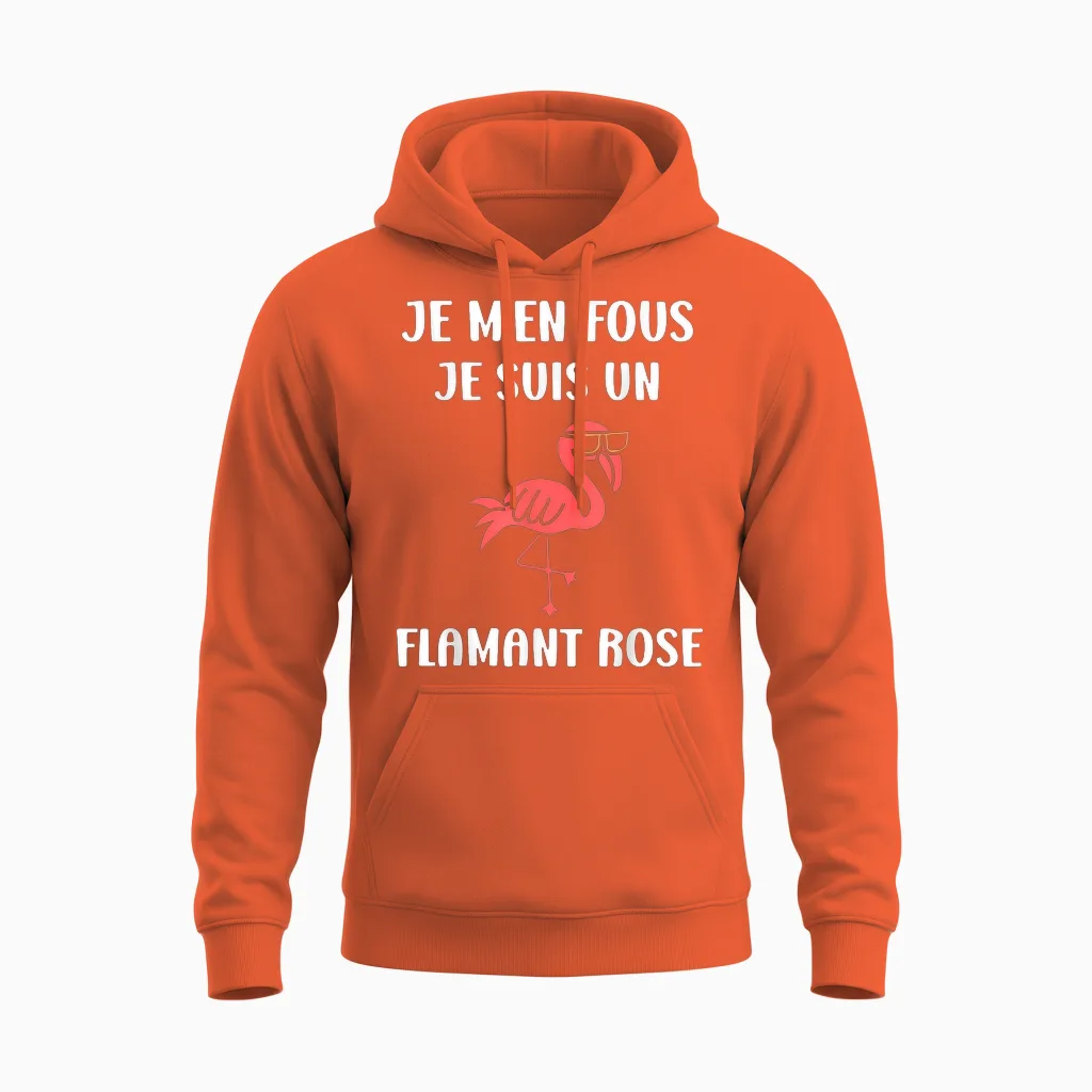 Funny Cute Animals Je Ne Fous Je Suis Un Flamingo Unisex Hoodie in Orange
