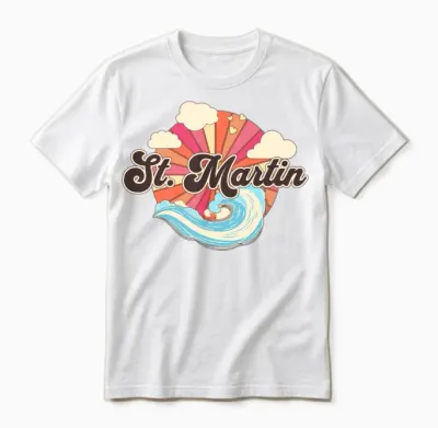 Saint Martin Caribbean Retro Unisex T-Shirt - White