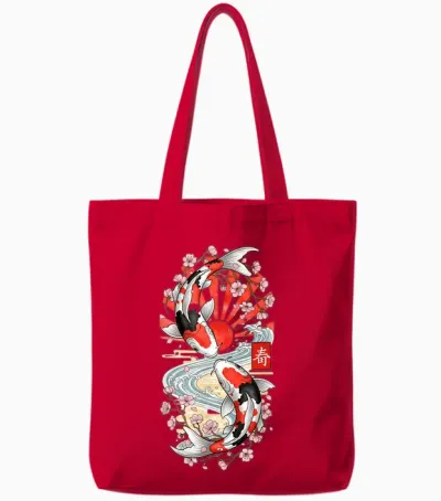 Japanese Koi Carp Fish Cherry Blossom Men Women Tote Bags - Red