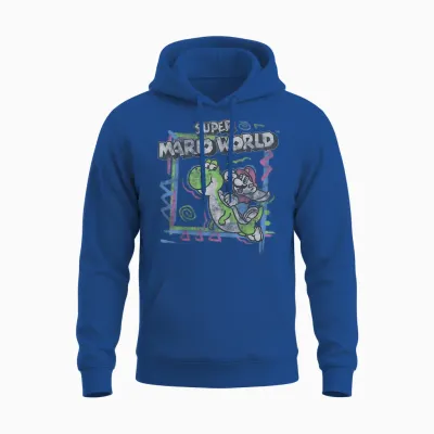 Super Mario World 90's Neon Abstract Nintendo Yoshi Ride Unisex Hoodie - Royal