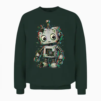 Joli Graphique Rétro Glitch Robot Pixel Tech Unisex Sweatshirt - Forest
