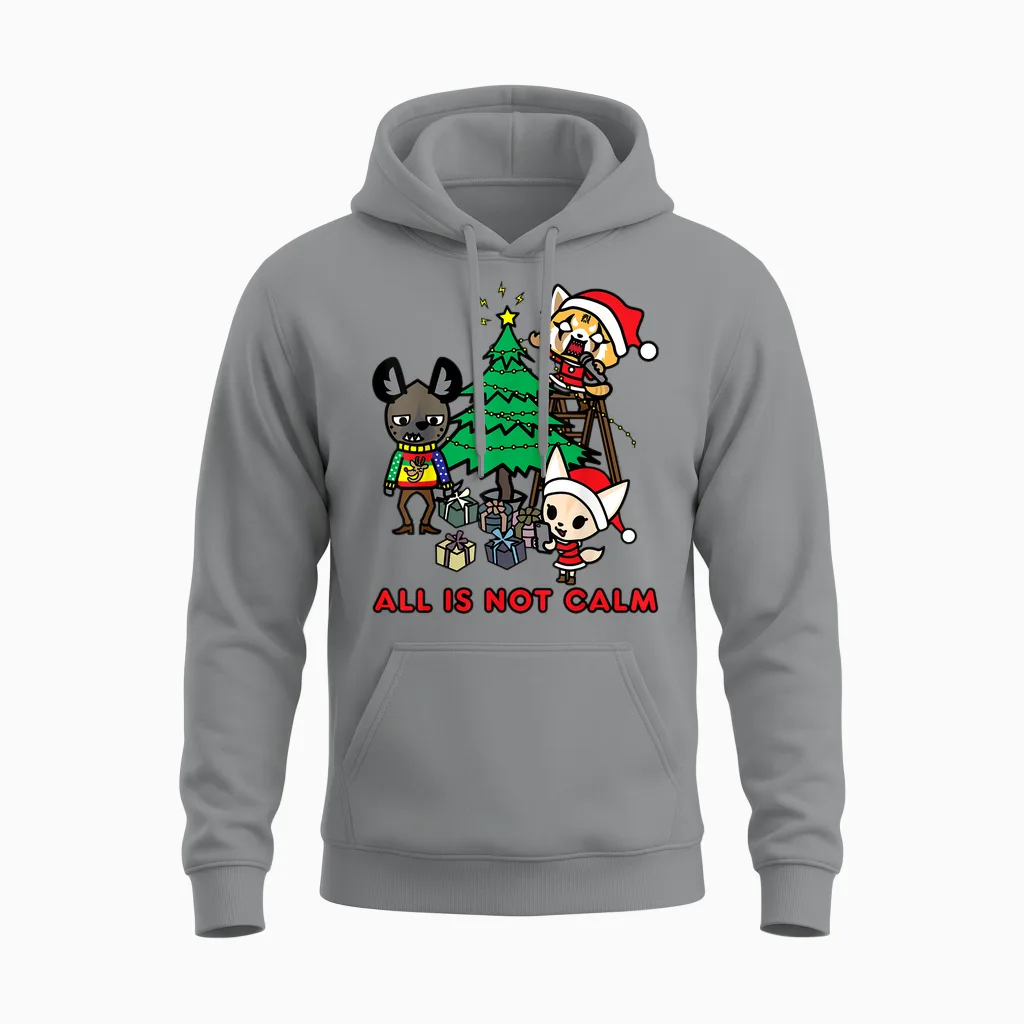 Aggretsuko All Is Not Calm Christmas Unisex Hoodie in Sport Grey