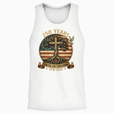 250 Years Faith and Freedom Christian Usa 250th Anniversary Unisex Tank Top - White