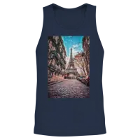 Vintage Eiffel Tower -Paris Painting France Lover Unisex Tank Top - Navy – 2