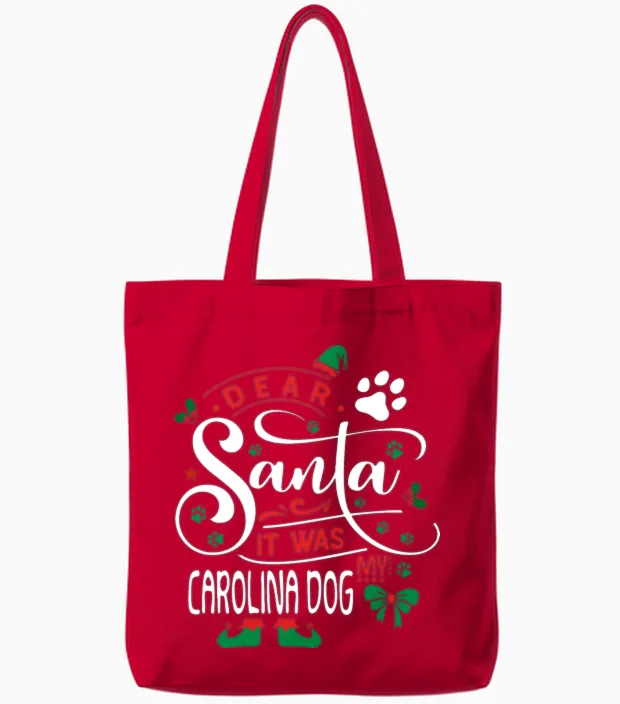 Carolina Dog Dog Christmas Dog Breed Tote Bags in Red