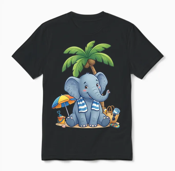 éléphant à La Plage En été Unisex T-Shirt in Black