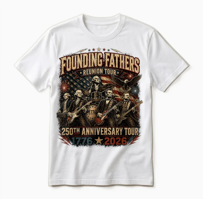 Funny Founding Fathers Reunion Tour Rockstar Graphic Unisex T-Shirt in White
