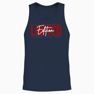 Limited Edition Bold Red Block with Script Unisex Tank Top - Navy