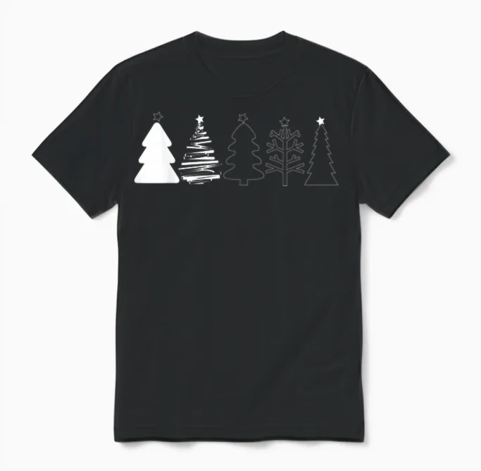 Rustic Christmas Trees Winter Forest Minimalist Unisex T-Shirt in Black