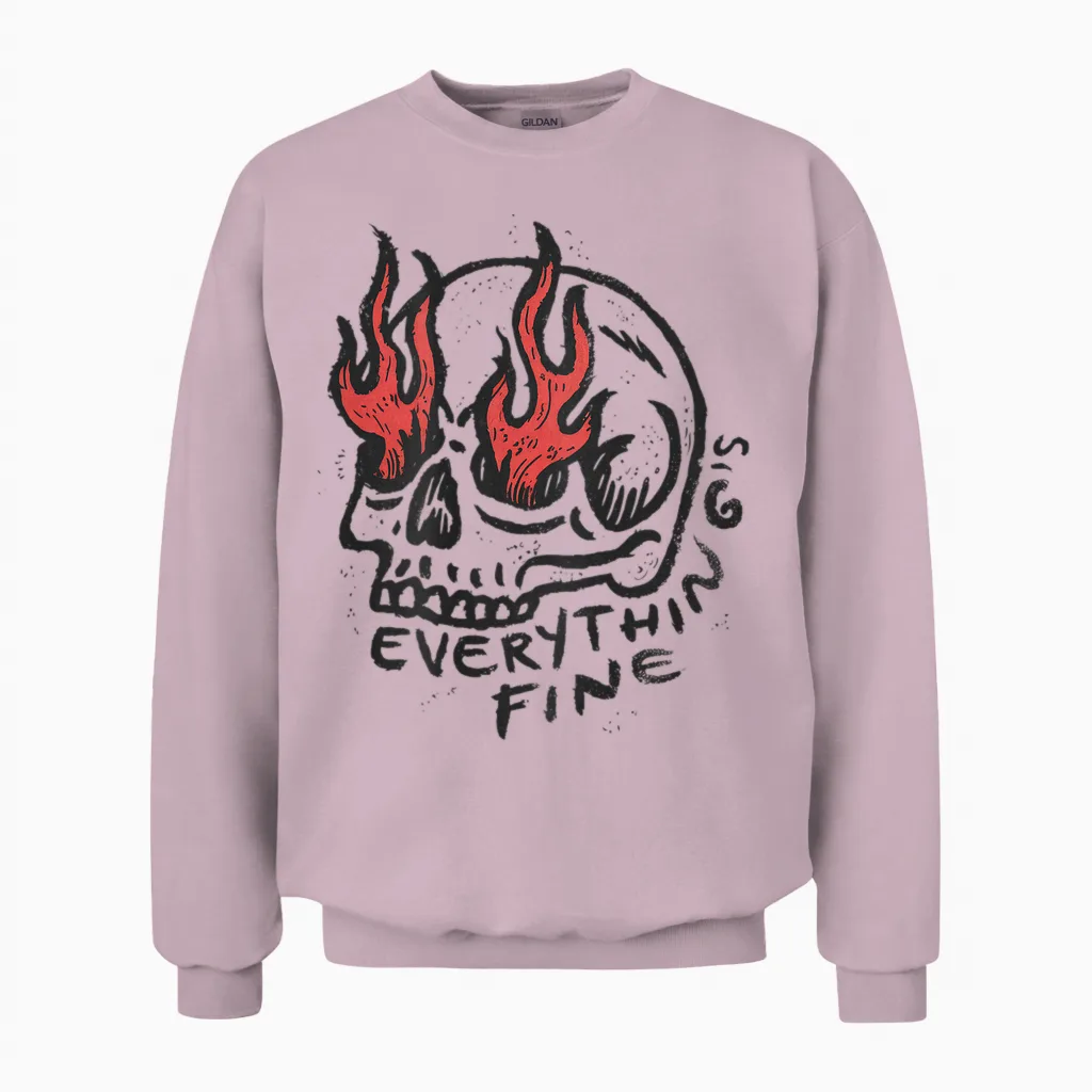 Hip Hop Vintage Skull Edgy Y2k Backprint Streetwear Skull Unisex Sweatshirt in Light Pink