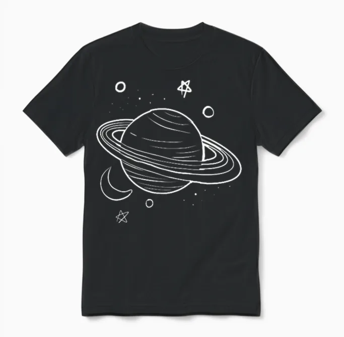 Saturn Drawing Astronomy Galaxy Planet Man Woman Gift T-Shirt, Black, S Unisex T-Shirt in Black