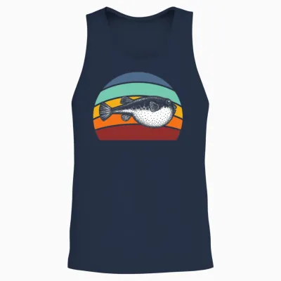 Blowfish Retro Balloonfish Pufferfish Unisex Tank Top - Navy