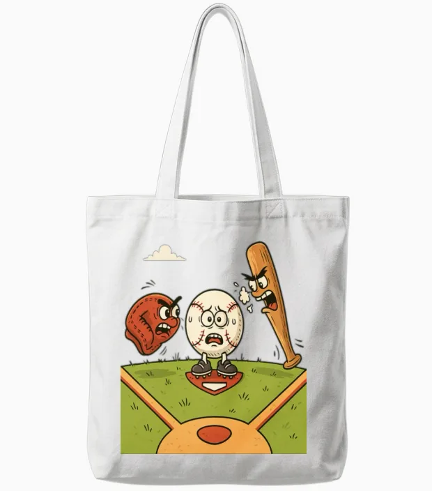 Funny Baseball Cartoon & Softball Tote Bags in White