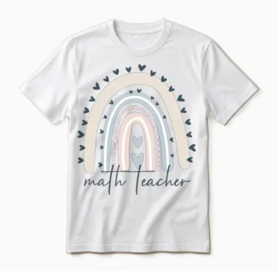 Math Teacher with Rainbow Unisex T-Shirt - White