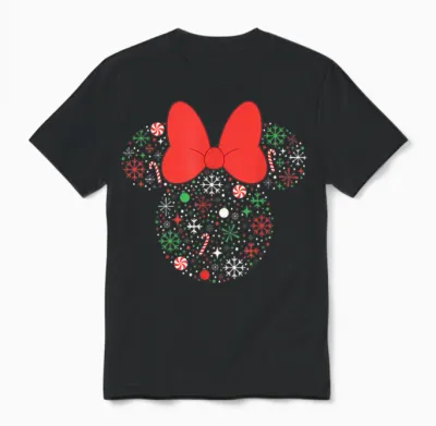 Disney Minnie Mouse Christmas Holiday Festive Filled Icon Unisex T-Shirt - Black
