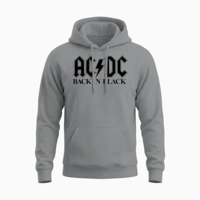 Ac/dc Rock Music Band Back in Black Logo T-Shirt, Gray Unisex Hoodie - Sport Grey