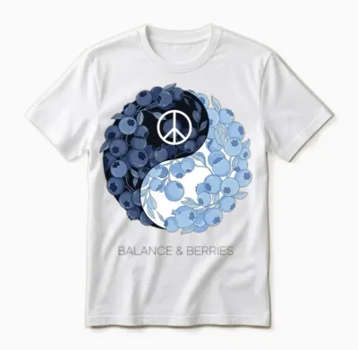 Balance & Berries – Yin Yang Blueberry Peace Desig Unisex T-Shirt - White