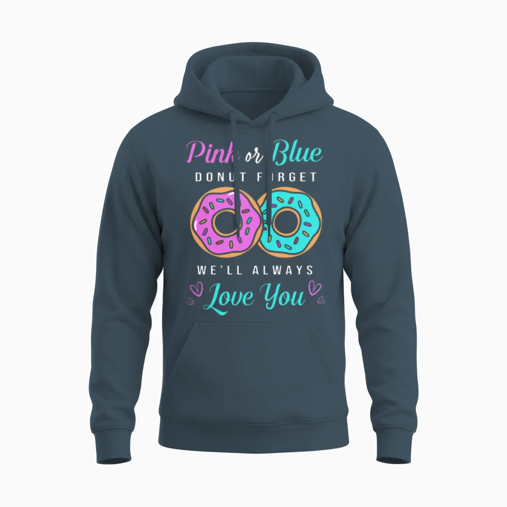 Gender Reveal Pink Blue Baby Shower Unisex Hoodie in Dark Heather