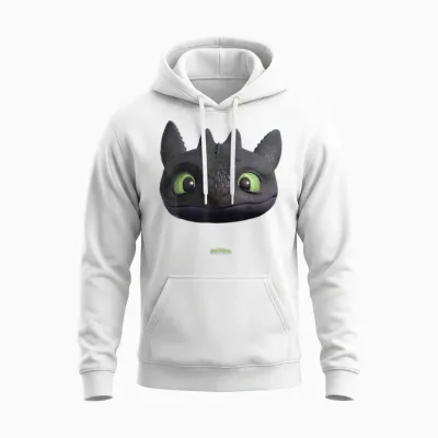 Dreamworks Dragons Toothless Night Fury Big Face Costume Unisex Hoodie - White