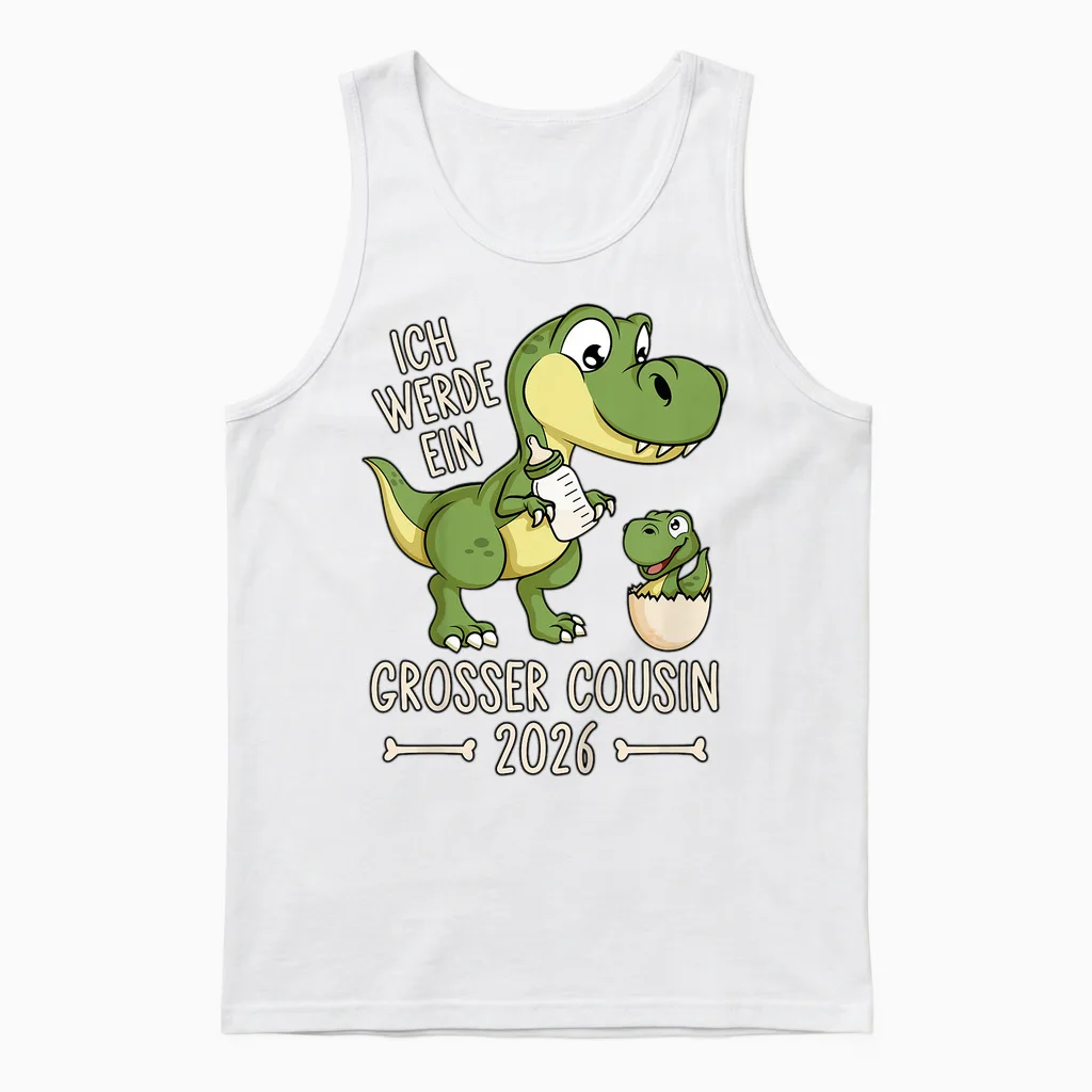 Children's Dinosaur Baby Dino I Will Be a Big Cousin 2026 T-Shirt, Black, S Unisex Tank Top in White