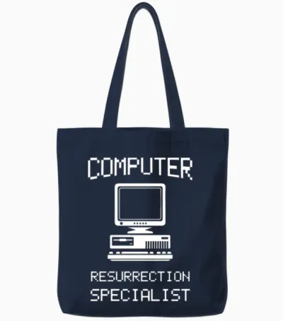 Computer Resurrection Specialist, Computer Repair, Computer Tech, Computer Programmer Tote Bags - Navy