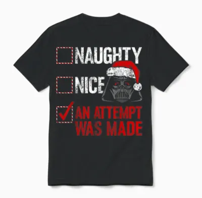 Star Wars Christmas Darth Vader Naughty or Nice Checklist Unisex T-Shirt - Black