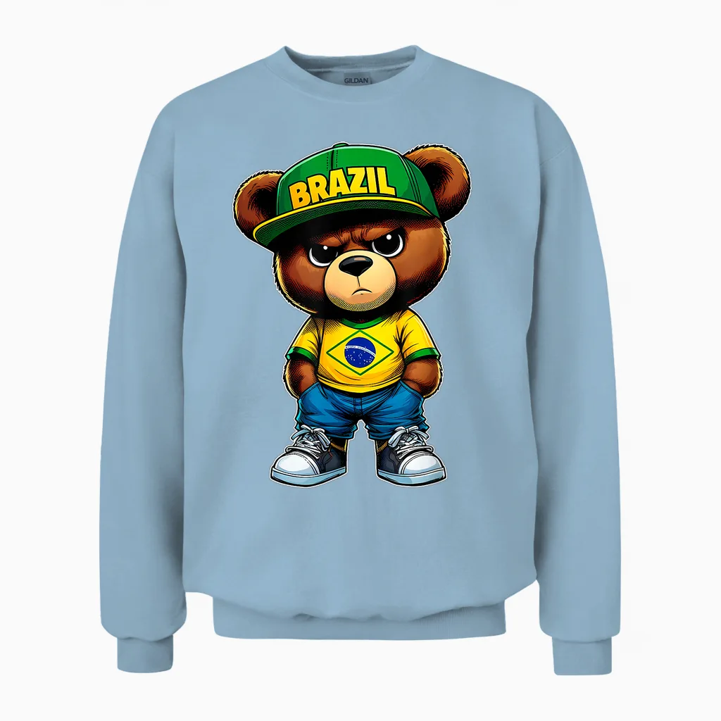 Brasil Brasilianischer Teddybär Mit Brasilien-Flagge Unisex Sweatshirt in Light Blue