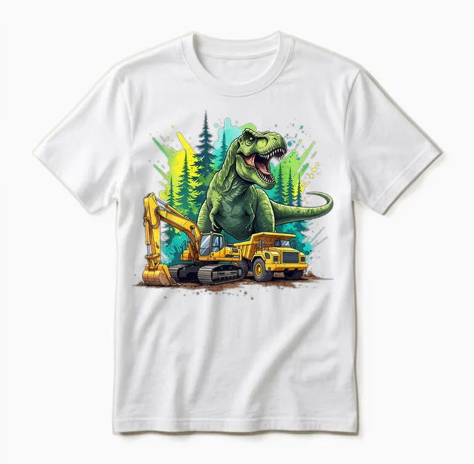 Dino Und Bagger Cooles Tyrannosaurus Fahrzeug Dinosaurier Unisex T-Shirt in White