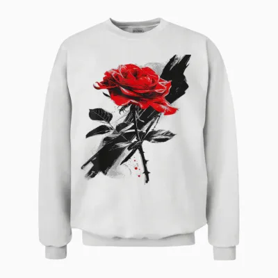 Rose Drawing Flower Lovers Artwork Graphic Motif Rose T-Shirt, White Unisex Sweatshirt - White