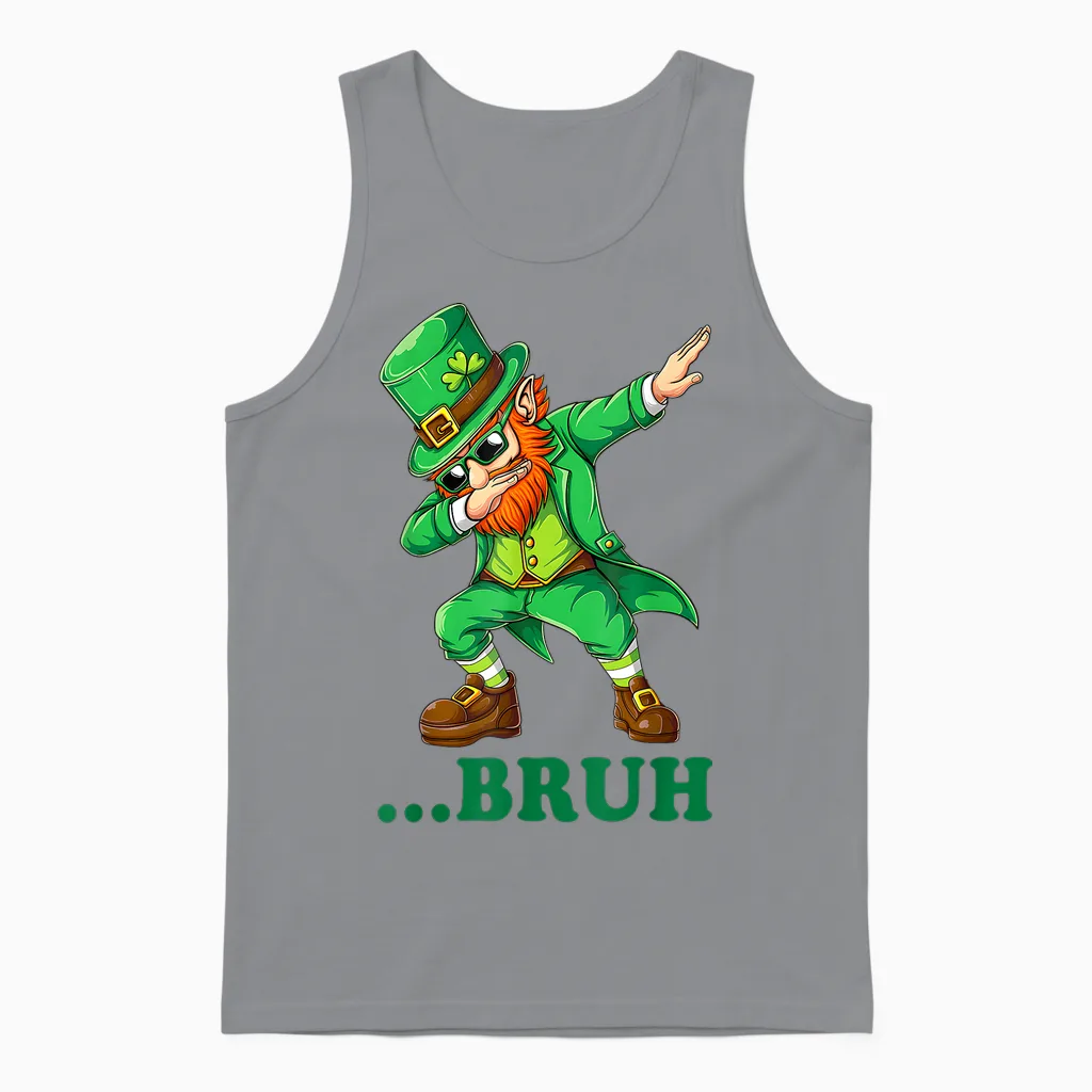 Bruh Dabbing Leprechaun Funny Kids Boys & Mens Day Unisex Tank Top in Sport Grey
