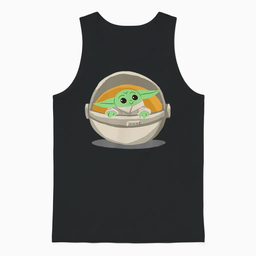 Amazon Essentials Men's Mandalorian the Child Grogu Pram T-Shirt, Dark Blue, Small Unisex Tank Top in Black