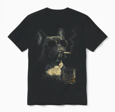 Französische Bulldogge Rauchende Zigarette Whisky Liebhaber Lustiger Hund Unisex T-Shirt - Black