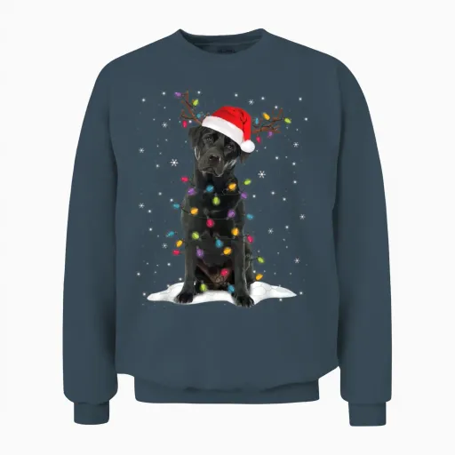 Black Lab Labrador Christmas Tree Light Pajama Dog Unisex Sweatshirt - Dark Heather