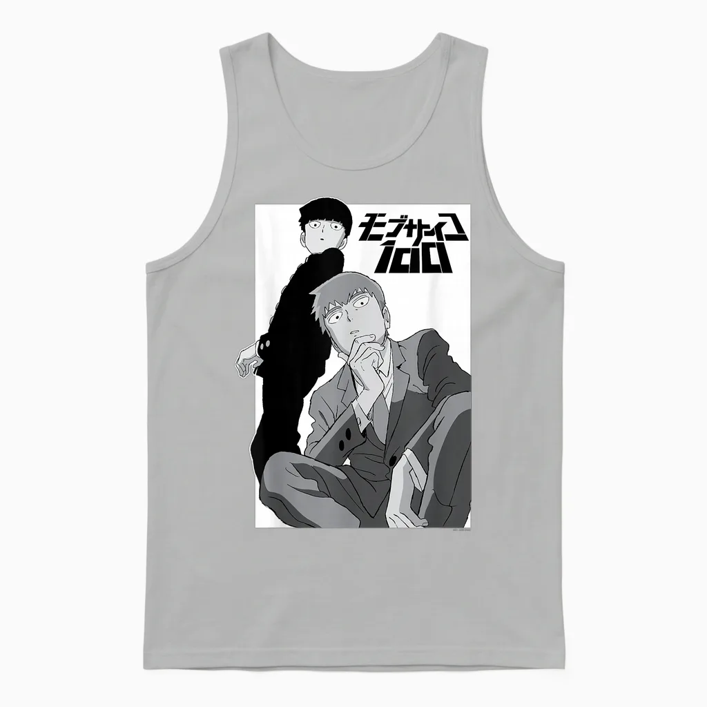 Mob Psycho 100 Black and White Shigeo and Arataka Anime Unisex Tank Top in Ash