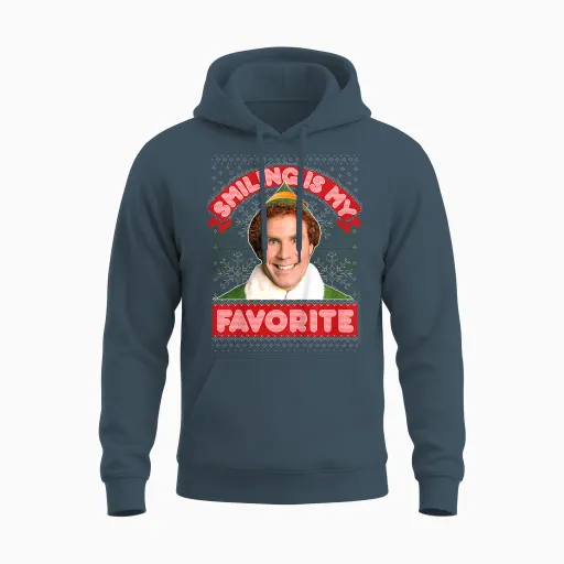 Kids Elf Buddy Smiling Is My Favorite Christmas Unisex Hoodie - Dark Heather