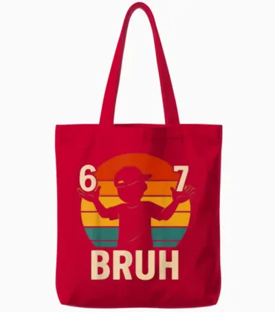 67 Bruh Retro Boy 6 7 Meme Kids Kindergarten Teen Funny 6-7 Tote Bags - Red