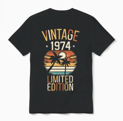 50th Birthday Vintage 1974 Limited Edition Gift Unisex T-Shirt - Black