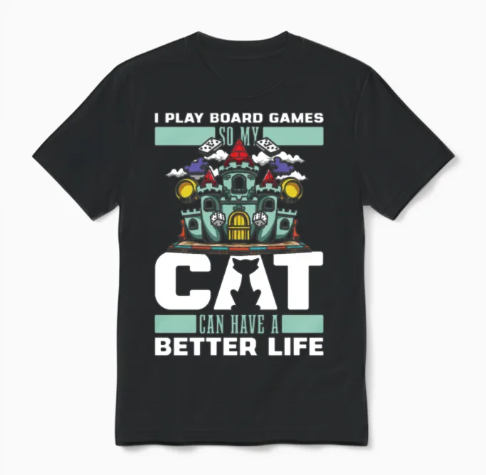 Board Games Cat Lovers Gift Unisex T-Shirt in Black