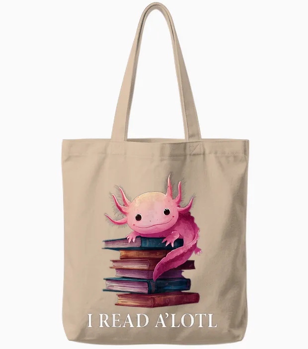 Funny Axolotl Book Lover Librarian Reading Library Readers Tote Bags in Natural