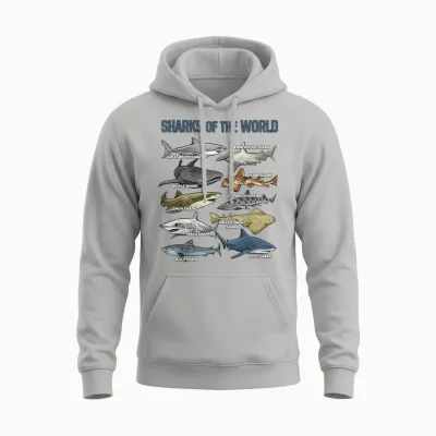 Sharks Animals of the World Marine Biology Fish Shark Lovers Unisex Hoodie - Ash