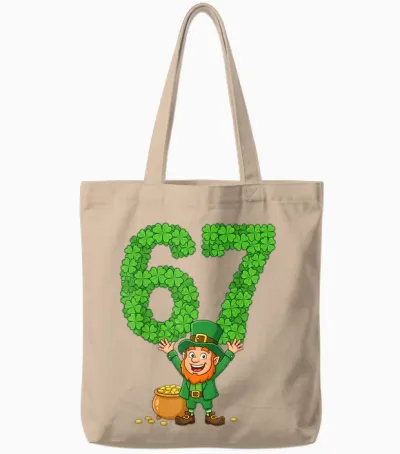 67 Bruh Shamrock Leprechaun Funny Six Seven St Patrick's Day Tote Bags - Natural
