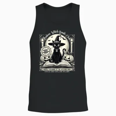 Salem Witch Book Club Vintage Halloween Cat Noir Book Lover Unisex Tank Top - Black