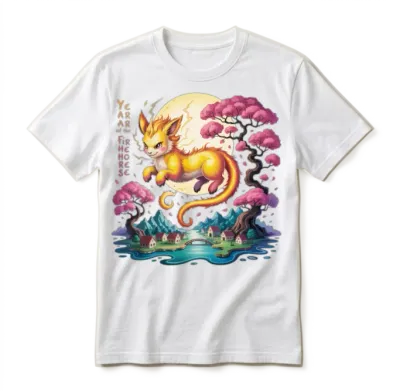 Chinese, Year of the Fire Horse 2026 Unisex T-Shirt - White