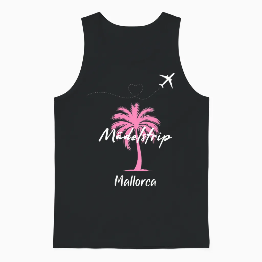 Mallorca Mädelstrip Party Urlaub Outfit Palme Mallorca Unisex Tank Top in Black
