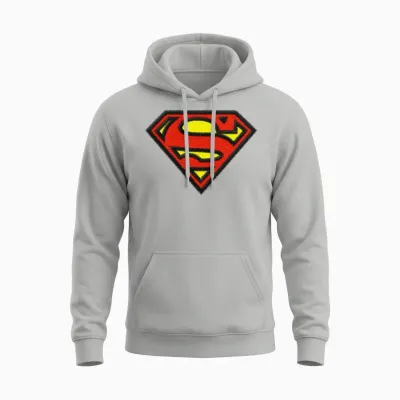 Superman Small Logo S-Shield Embroidery Unisex Hoodie - Ash