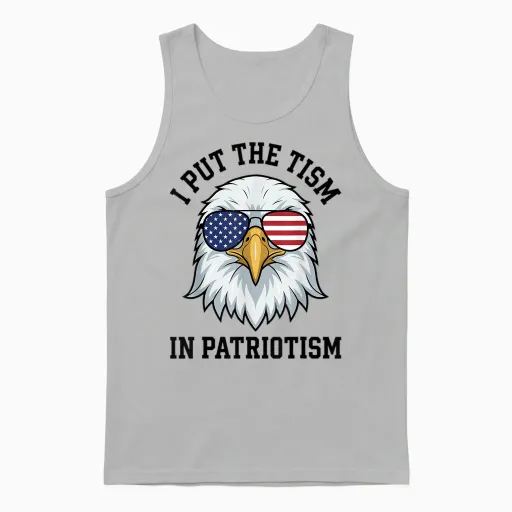 I Put the Tism in Patriotism Retro Eagle Usa Flag 4th July Unisex Tank Top - Ash